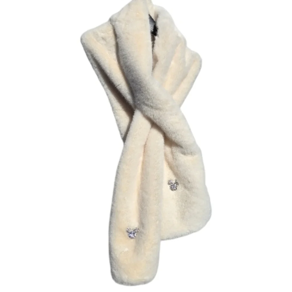 NWT Disney Jeweled Faux Fur Collar Shawl Wrap Neck Warmer Cream White